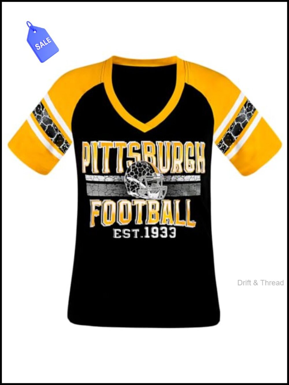 Football Fans V-Neck Raglan Sleeve T-Shirt 100% Cotton Sporty Casual Tee